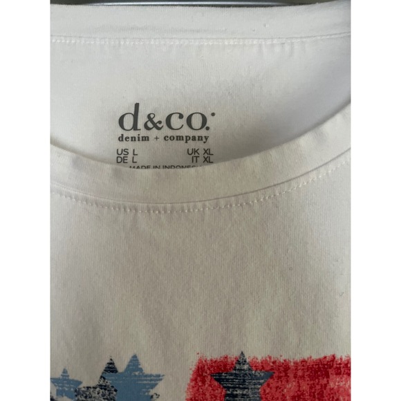 Denim & Company Womens White American Flag Stars Stripes Graphic T-Shirt Large - Picture 3 of 10